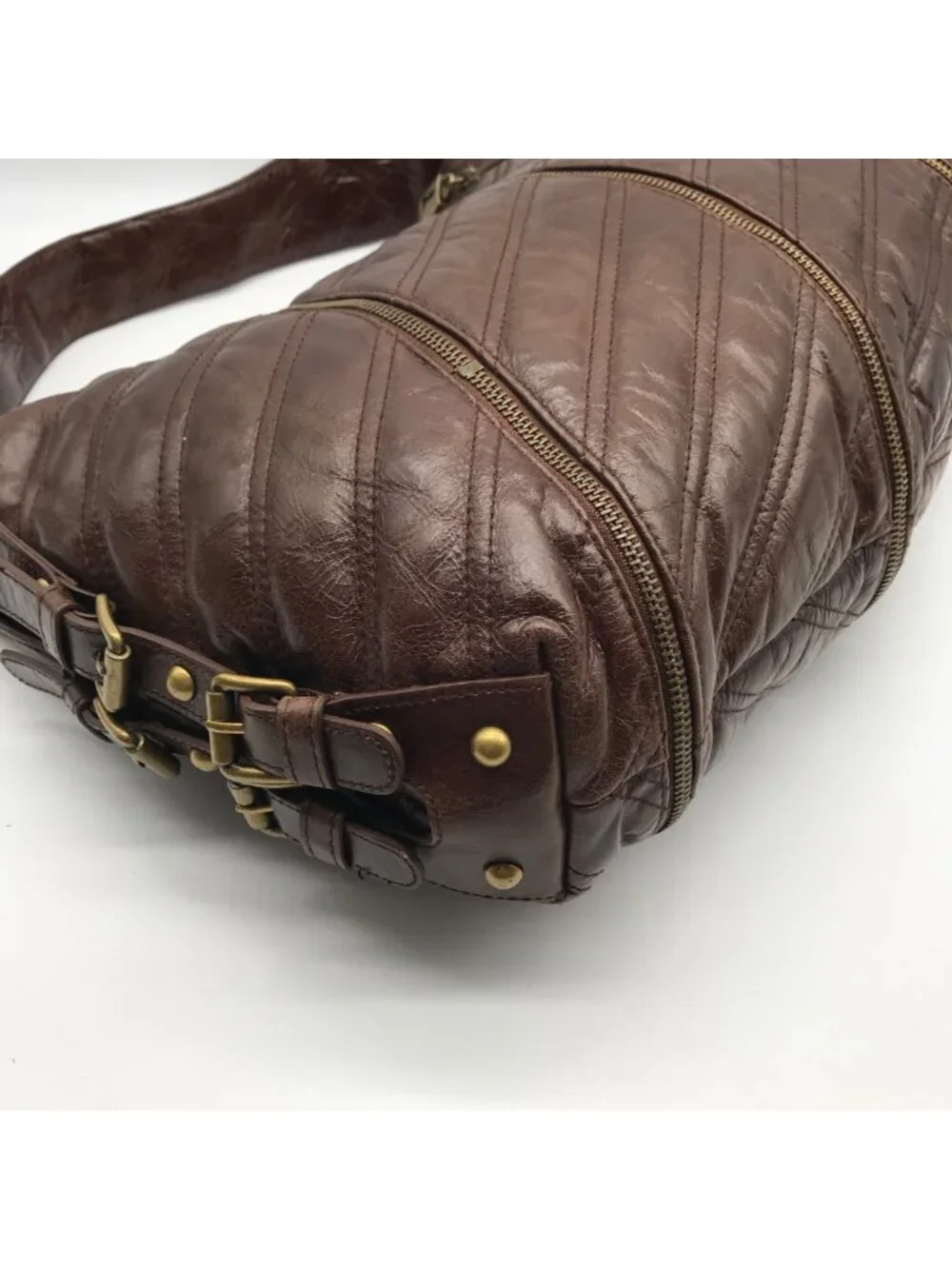 Betsy Johnson Brown Leather Ziplock Large Hobo Bag